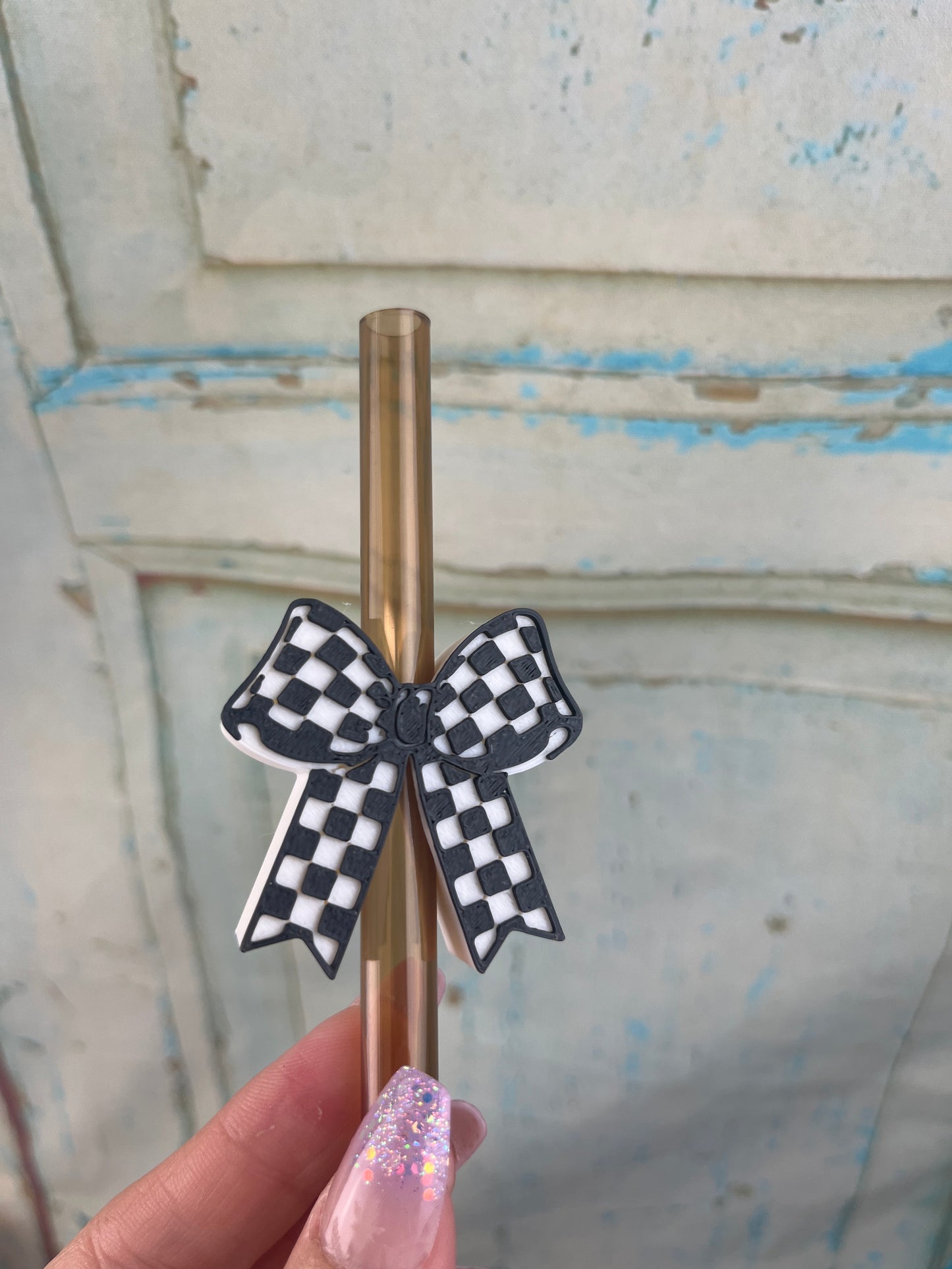 Checkered Bow 3D Printed Straw Topper (10 mm straw)