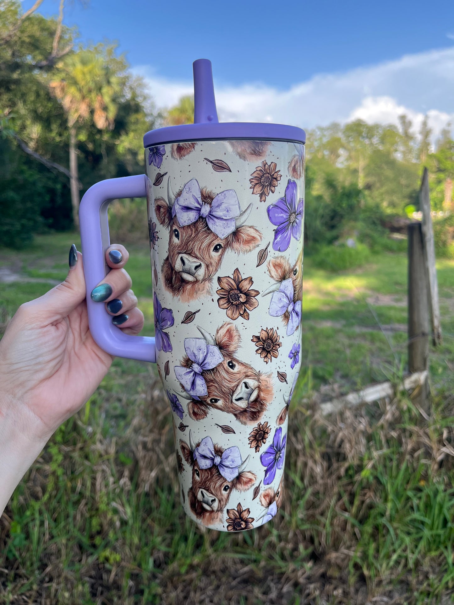40oz Purple Bow Highland Spill Proof Tumbler