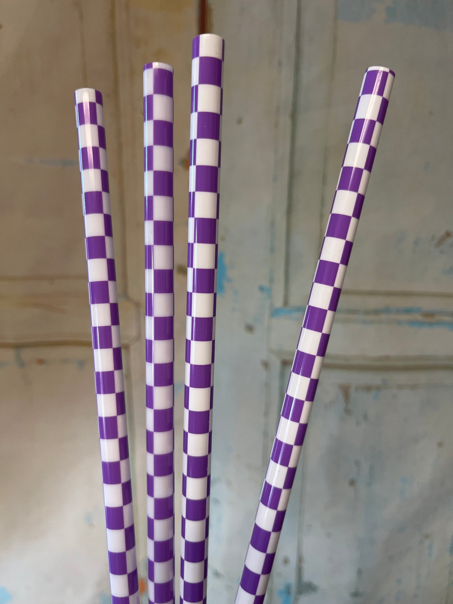 40oz Purple Checkered Print Straw