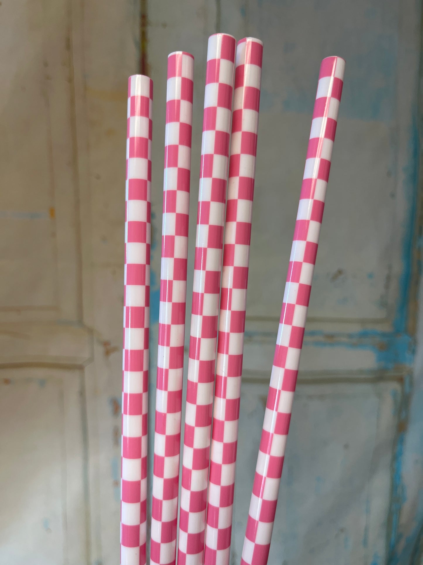 40oz Pink Checkered Print Straw