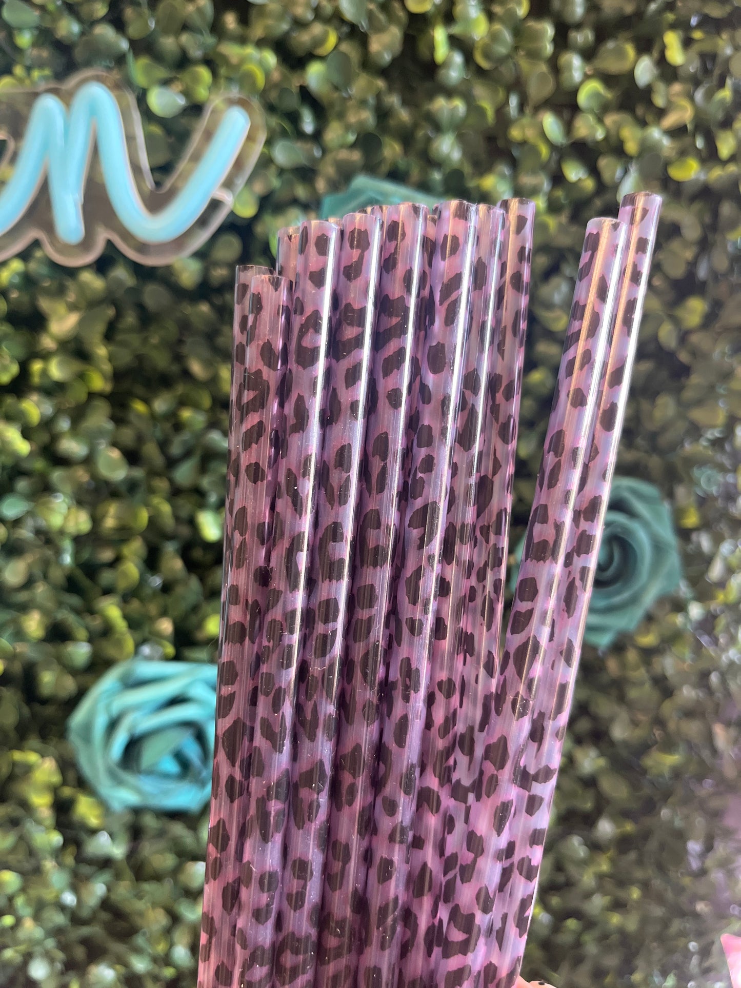 Purple Leopard Print Straw 9”
