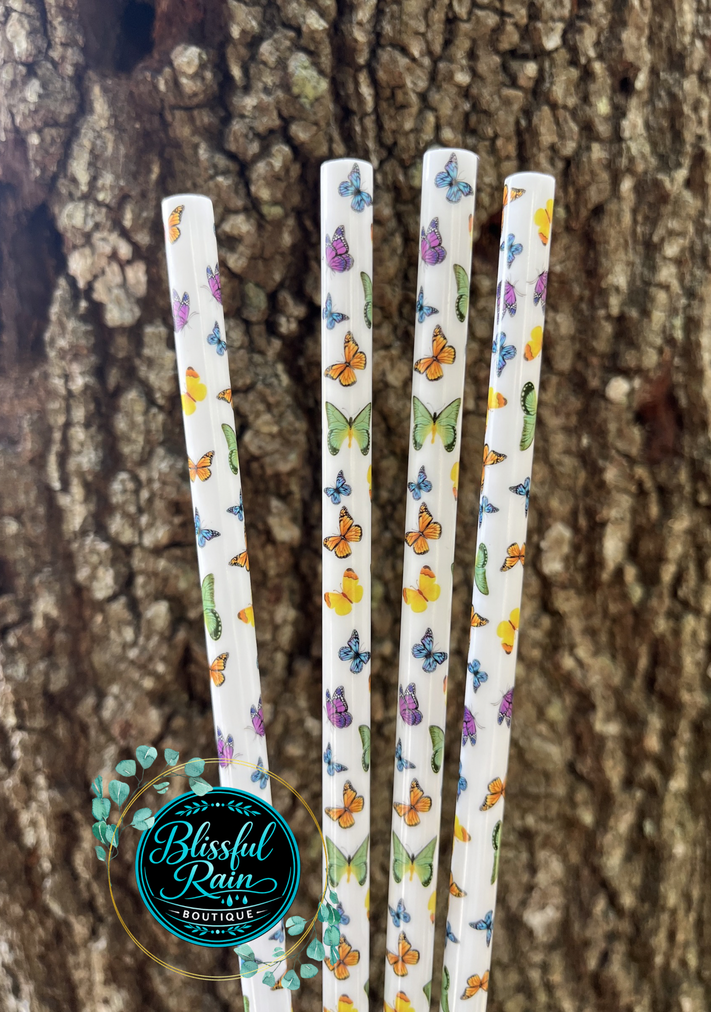 40oz Butterflies 🦋 White Base Print Straw
