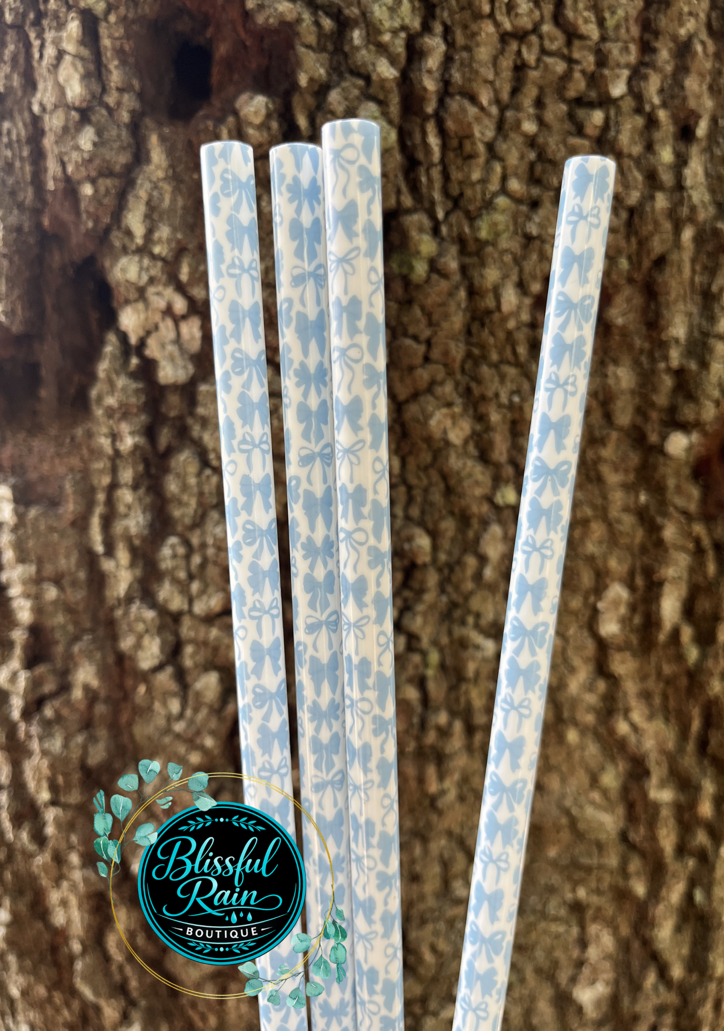 40oz Blue Bows White Base Print Straw