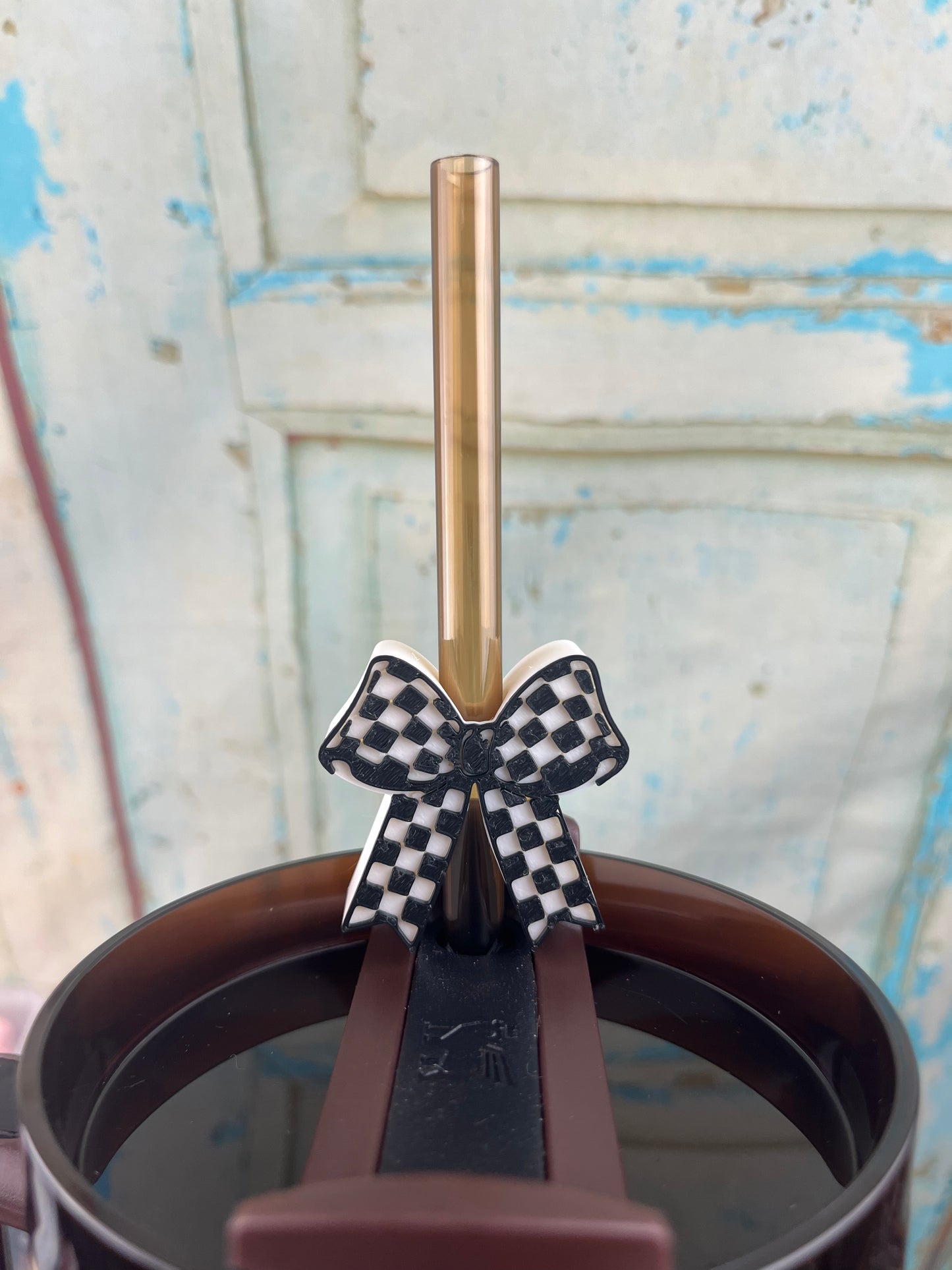 Checkered Bow 3D Printed Straw Topper (10 mm straw)