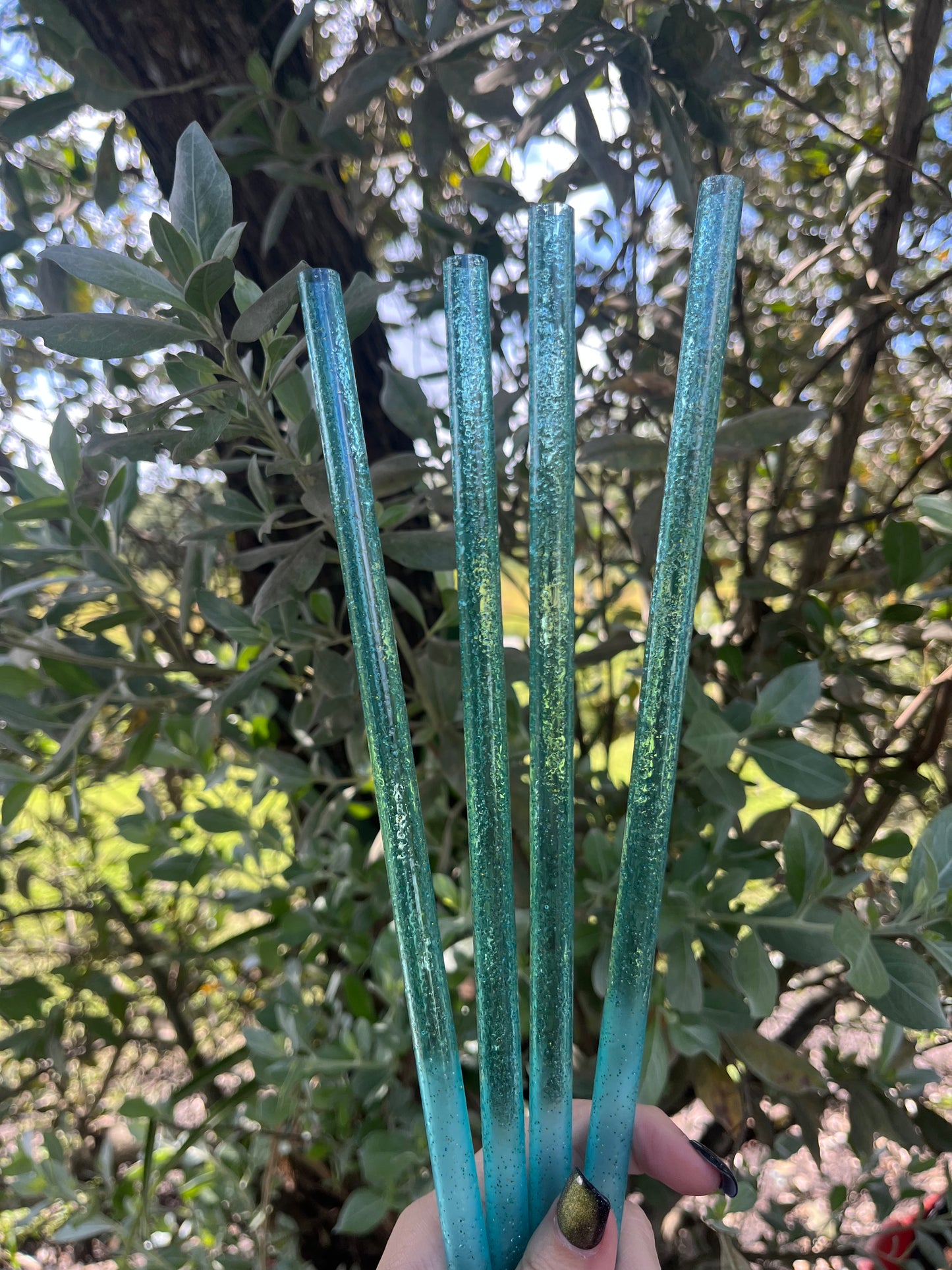 40oz Lake Blue Glitter Print Straw