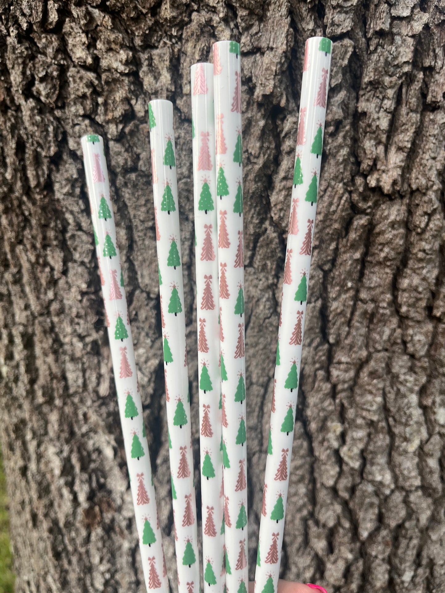40oz Rose Gold & Green Christmas Trees Print Straw