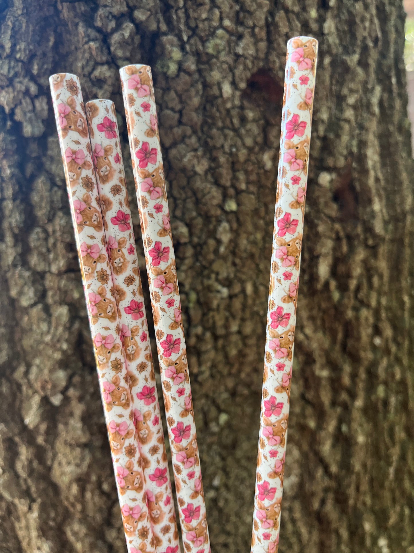 40oz Pink Highland Cow Print Straw