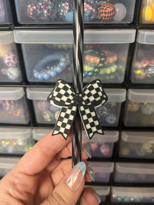 Checkered Bow 3D Printed Straw Topper (10 mm straw)