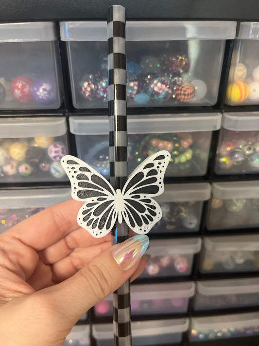 B&W Butterfly 3D Printed Straw Topper (10 mm straw)