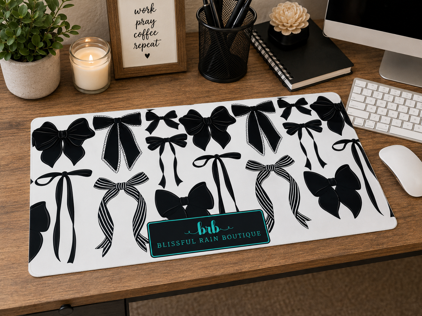 Black Bows desk mat