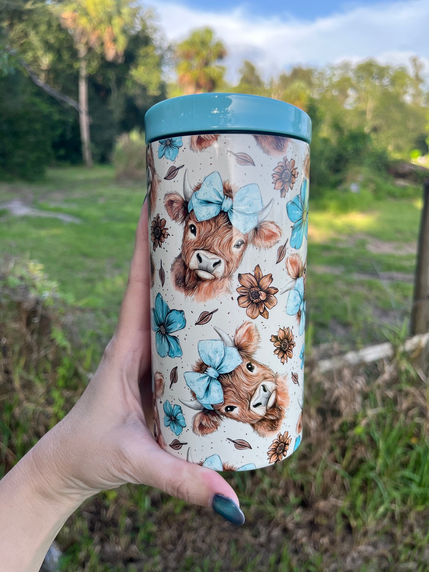 Blue Highland Cow Stainless Steel Koozie