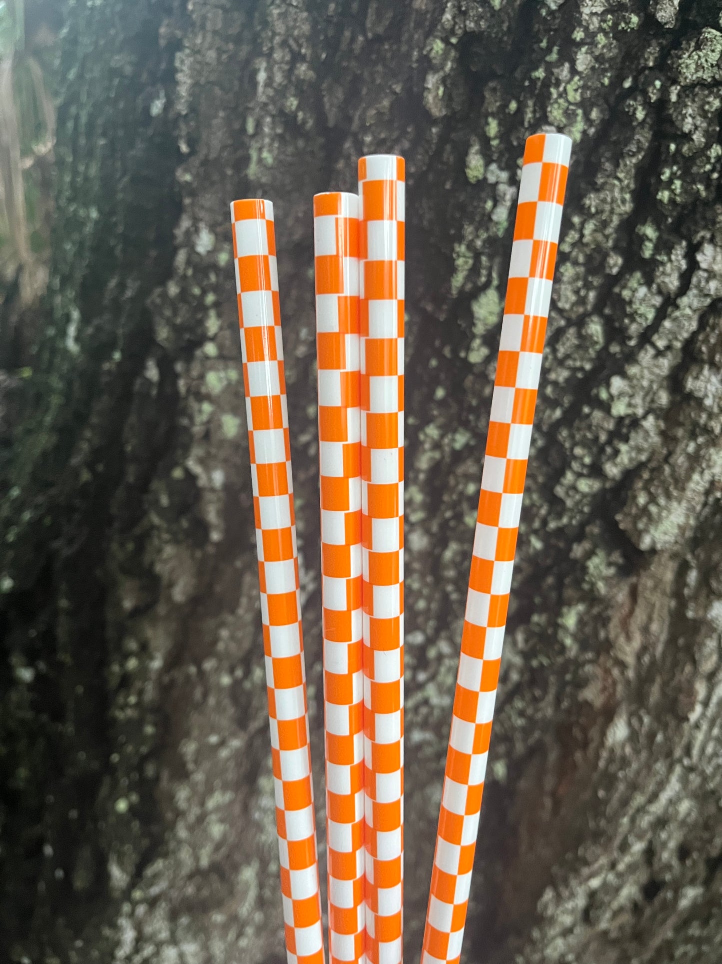 40oz Orange Checkered Print Straw