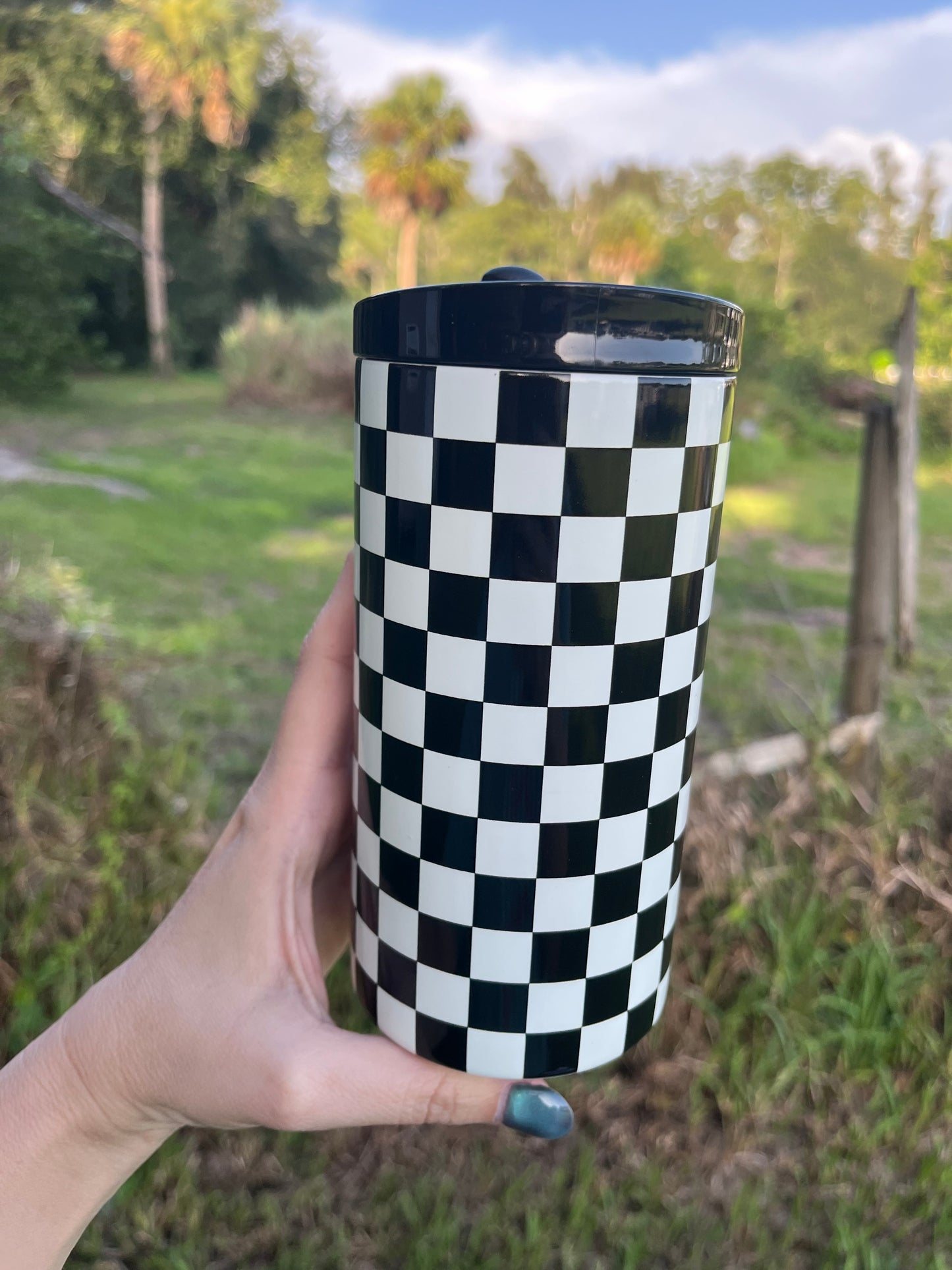Checkered Stainless Steel Koozie
