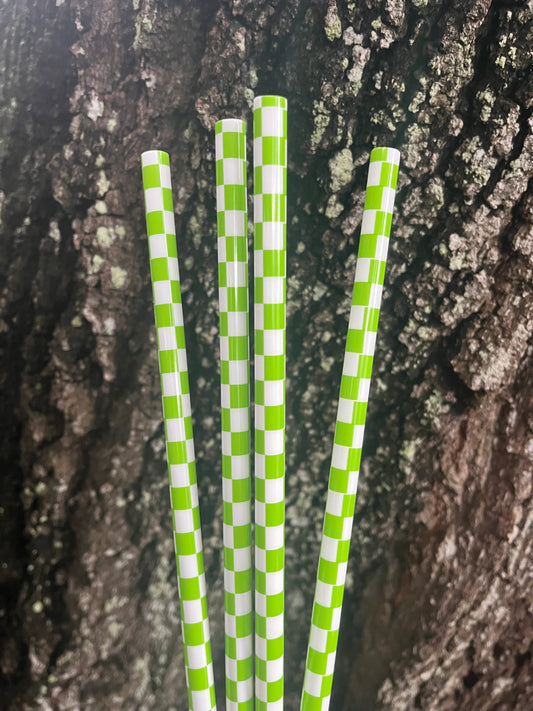 40oz Green Checkered Print Straw