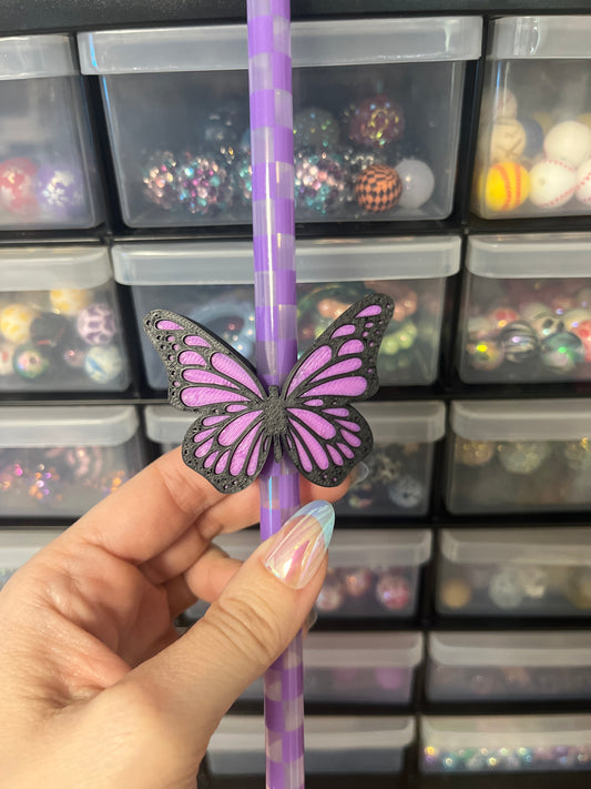 Purple Butterfly 3D Printed Straw Topper (10 mm straw)