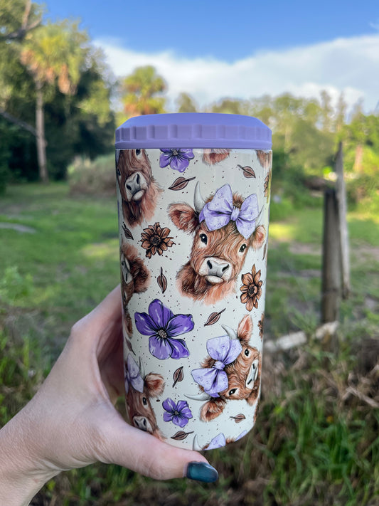 Purple Highland Cow Stainless Steel Koozie