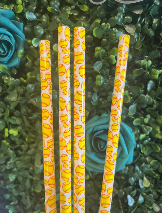 40oz Softball White Base 🥎 Print Straw