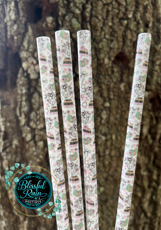 40oz Reading Ghost White Base Print Straw