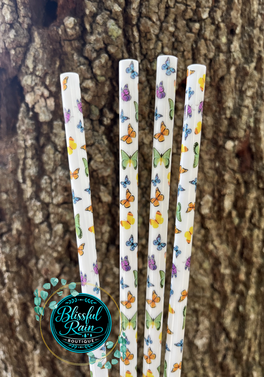 40oz Butterflies 🦋 White Base Print Straw