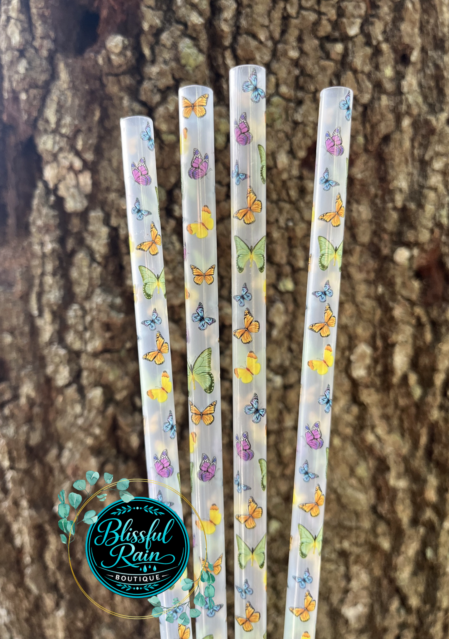 40oz Butterflies 🦋 Clear Base Print Straw