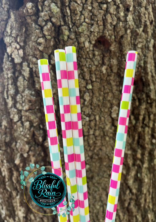 40oz Checkered Multi Colored Print Straw