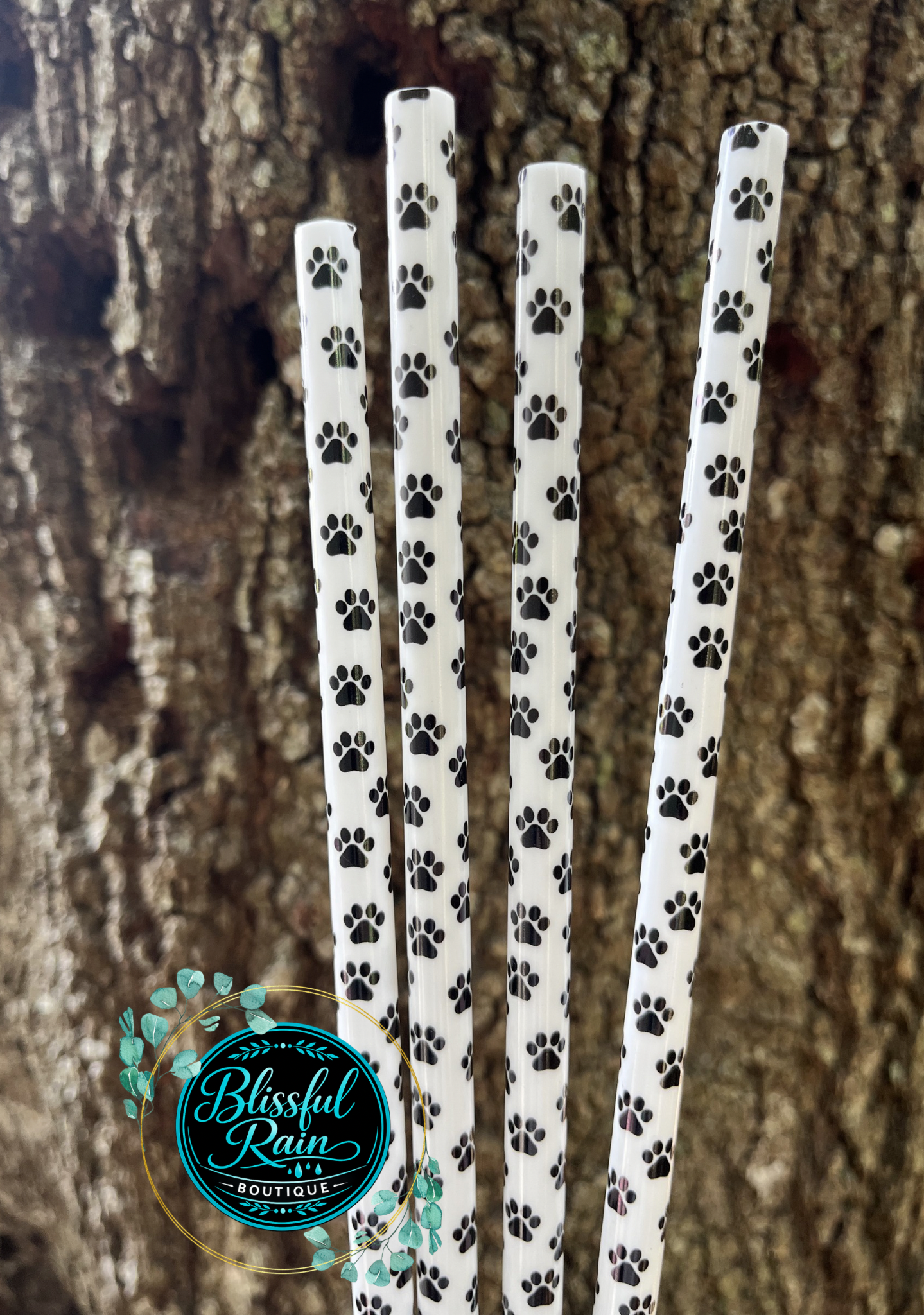 40oz Black Paw Print Straw