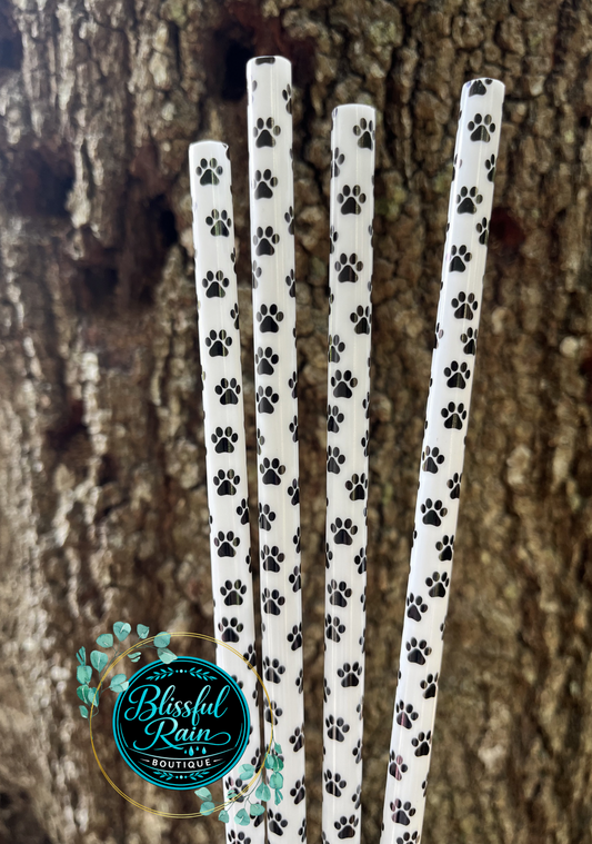 40oz Black Paw Print Straw