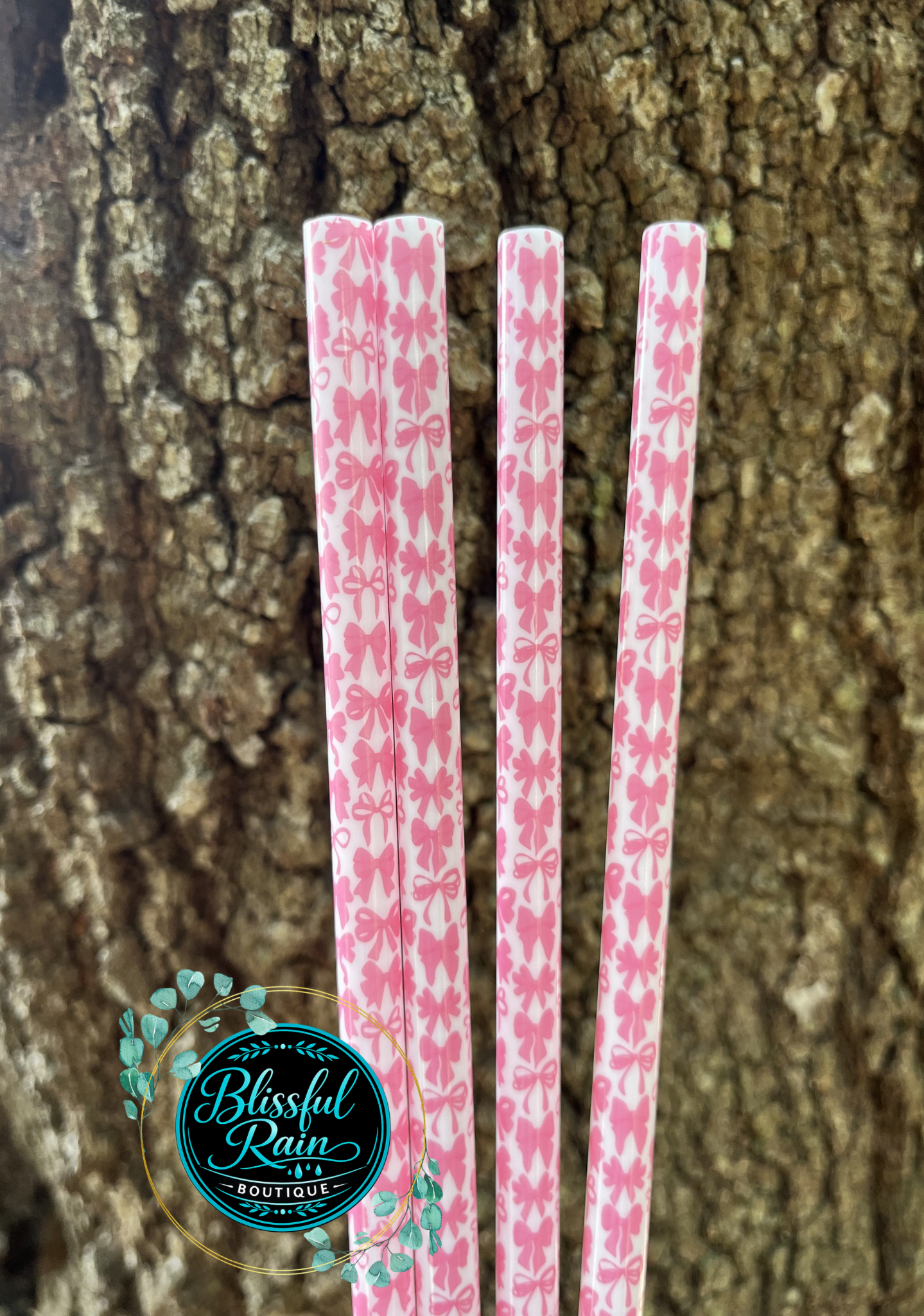 40oz Pink Bows White Base Print Straw