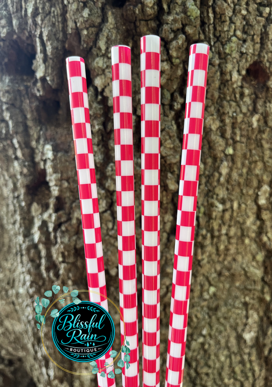 40oz Red Checkered Print Straw