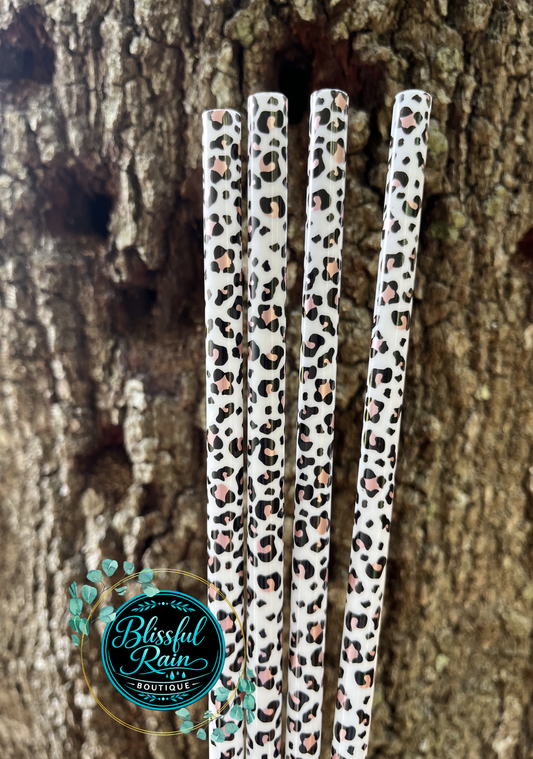 40oz Rose Gold Foil Leopard Print Straw 12”