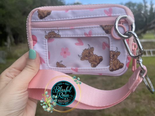 Highland Cow Pink Wristlet/Wallet