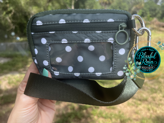 Sage & White Polka Dots Wristlet/Wallet