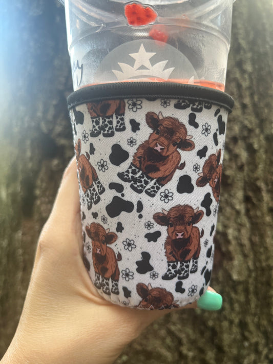 Highland Cow In Boots Iced Coffee Sleeve 16oz