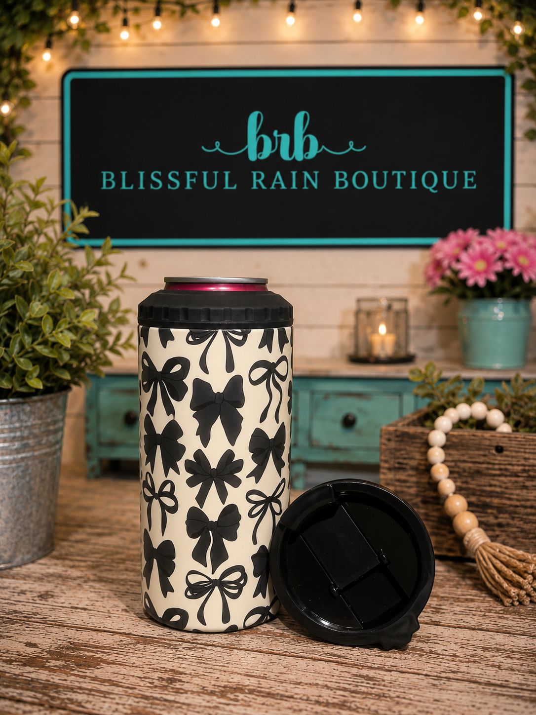 Black Bows Stainless Steel Koozie