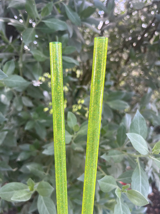 40oz Neon Yellow Glitter Print Straw