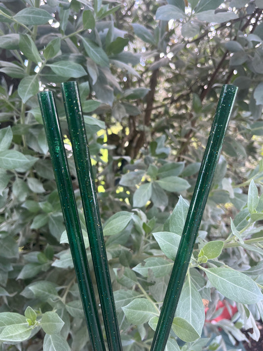 40oz Dark Green Glitter Print Straw