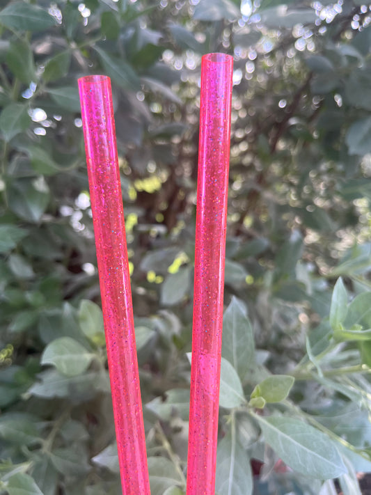 40oz Neon Pink Glitter Print Straw