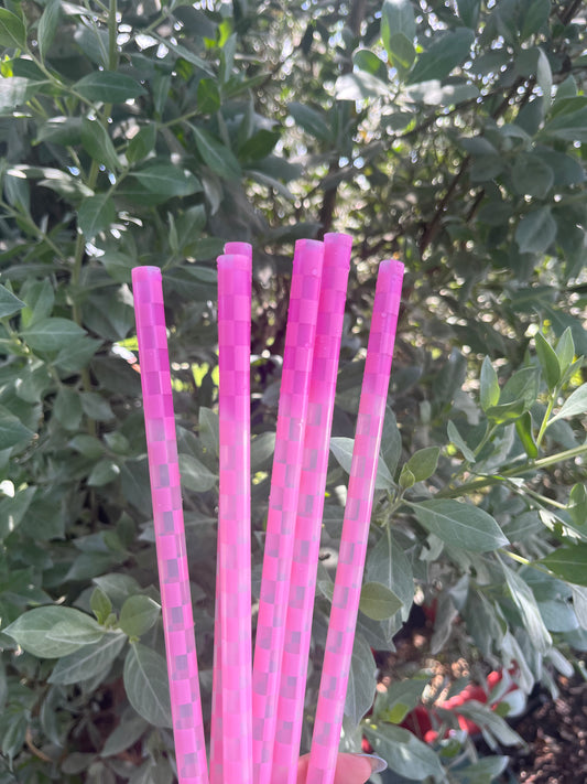 40oz Color Change Pink Checkered Print Straw