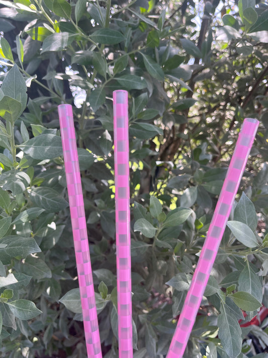 40oz Pink Checkered Print Straw