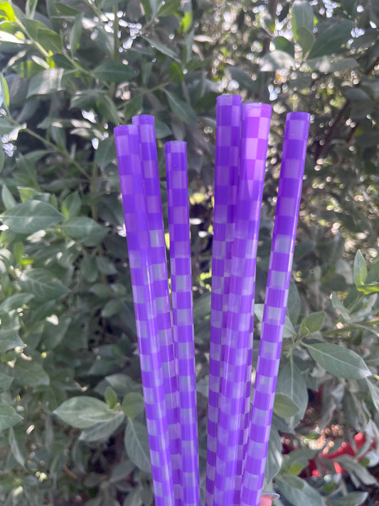 40oz Color Change Purple Checkered Print Straw