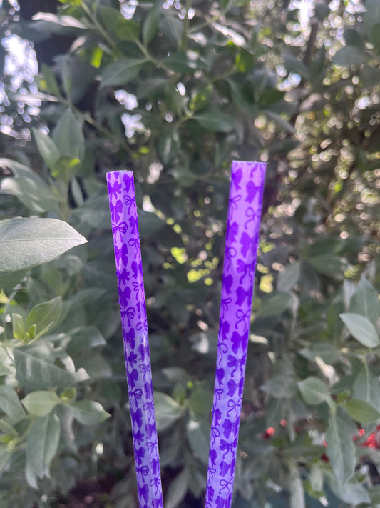 40oz Color Change Purple Bow Print Straw