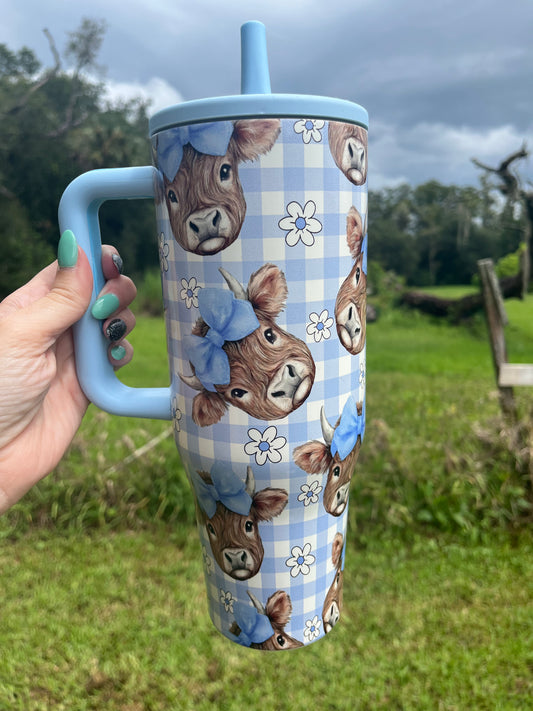 40oz Spill Proof Blue Gingham Highland Tumbler