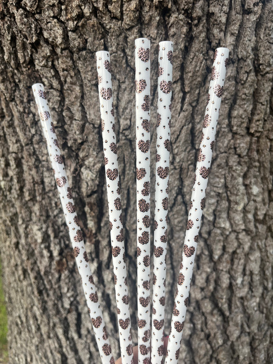 40oz Leopard Heart Print Straw 12”