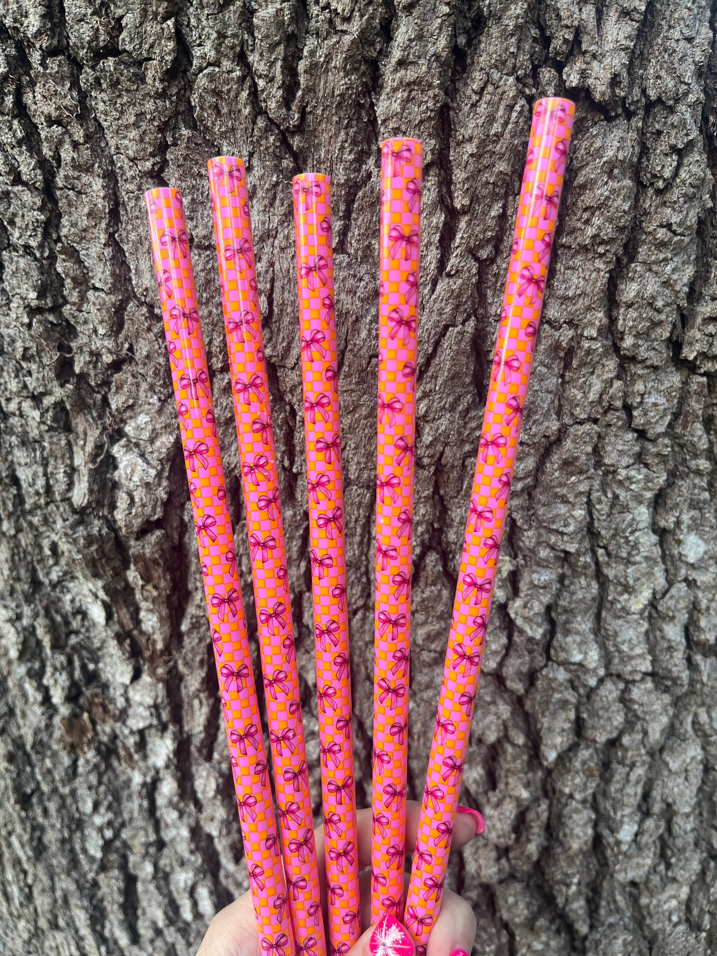 40oz Checkered Bow Print Straw
