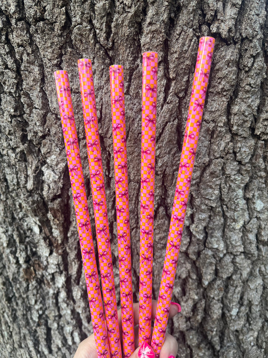 40oz Checkered Bow Print Straw