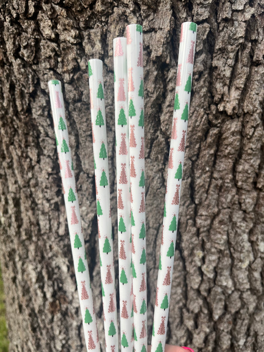 40oz Rose Gold & Green Christmas Trees Print Straw