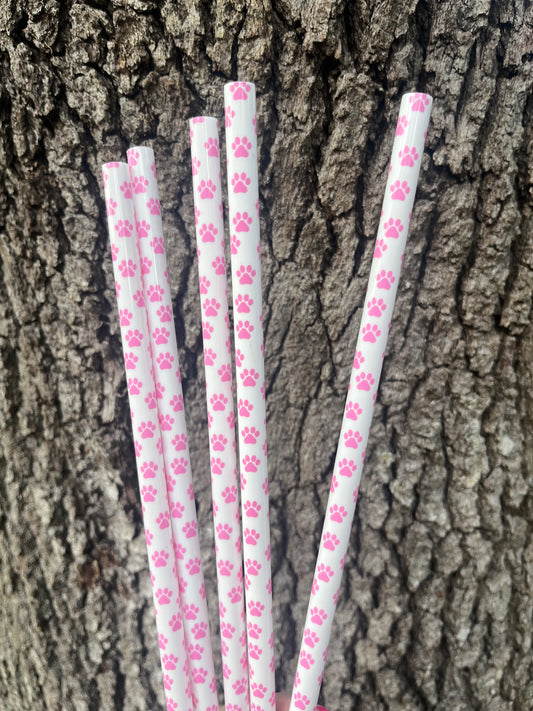 40oz Pink Paw Print Straw
