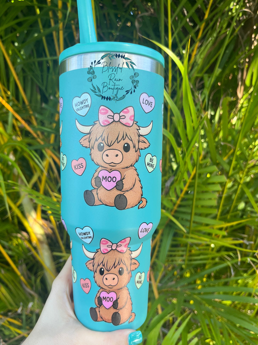 40oz  Valentine Highland Moo Tumbler