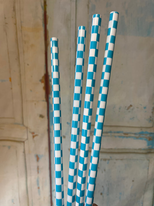 40oz Blue Checkered Print Straw