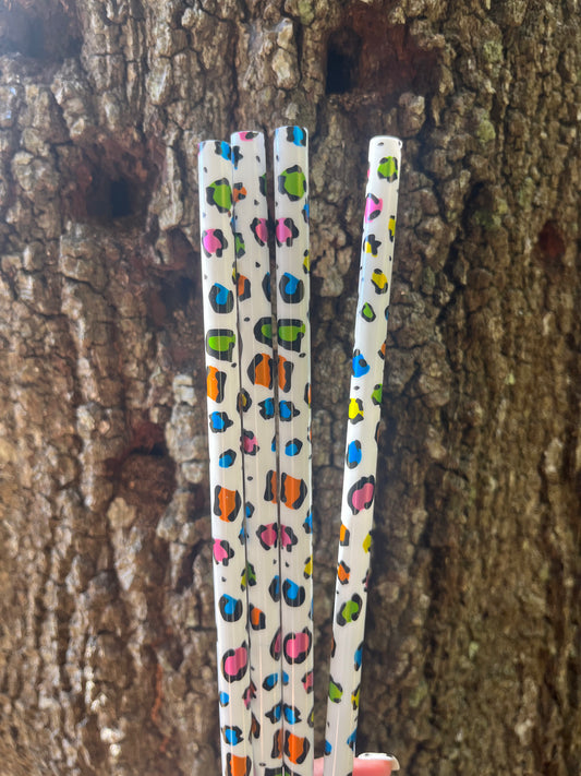 40oz Neon Foil Leopard Print Straw 12”